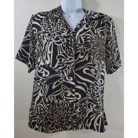 DonnKenny Brown White Ombre Floral Print Button Up Top XL Lightweight Soft Flowy - Picture 1 of 7